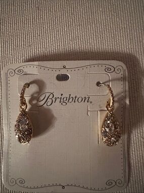 Brighton Gold Teardrop Crystal Drop Earrings - Clear & Gold